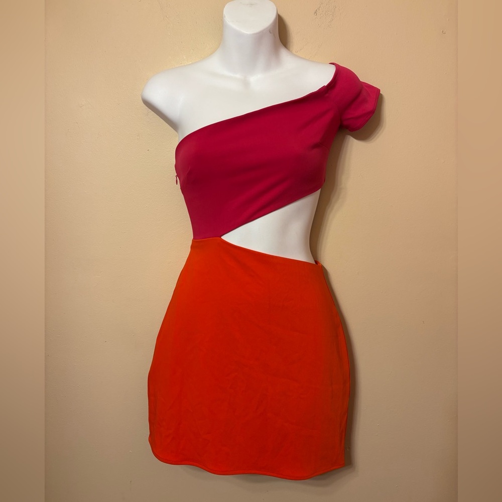 Lovers + Friends Pink and Orange One Shoulder Dress